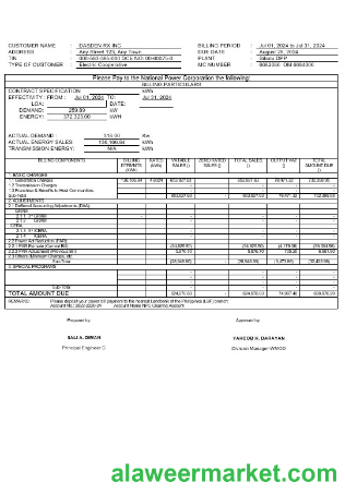 Philippines Tawelco business utility bill Word and PDF template